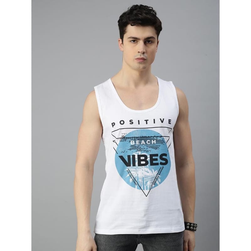 BLACK RADIO Mens Scoop Neck Sleeveless Graphic Printed White T-Shirt