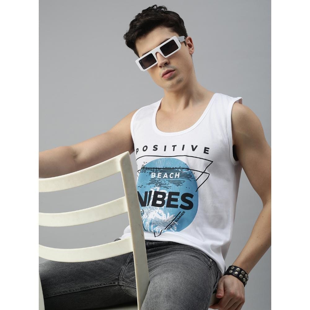 BLACK RADIO Mens Scoop Neck Sleeveless Graphic Printed White T-Shirt