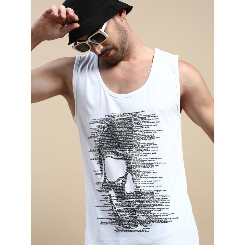 BLACK RADIO Mens Scoop Neck Sleeveless Graphic Printed White T-Shirt