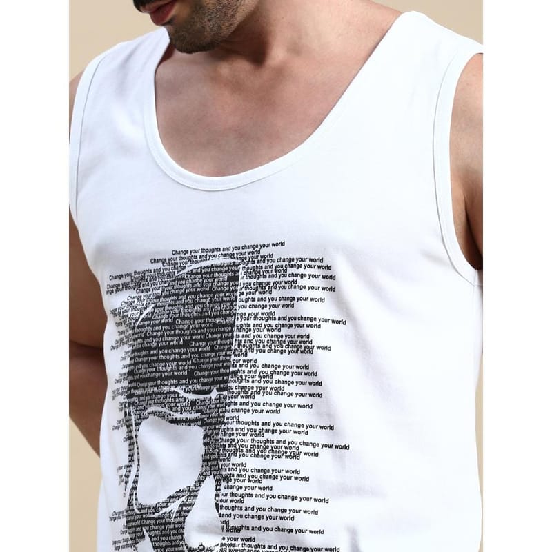 BLACK RADIO Mens Scoop Neck Sleeveless Graphic Printed White T-Shirt