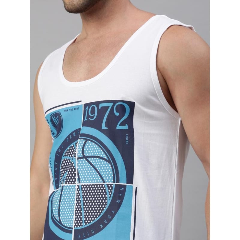 BLACK RADIO Mens Scoop Neck Sleeveless Graphic Printed White T-Shirt