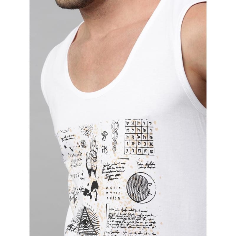 BLACK RADIO Mens Scoop Neck Sleeveless Graphic Printed White T-Shirt