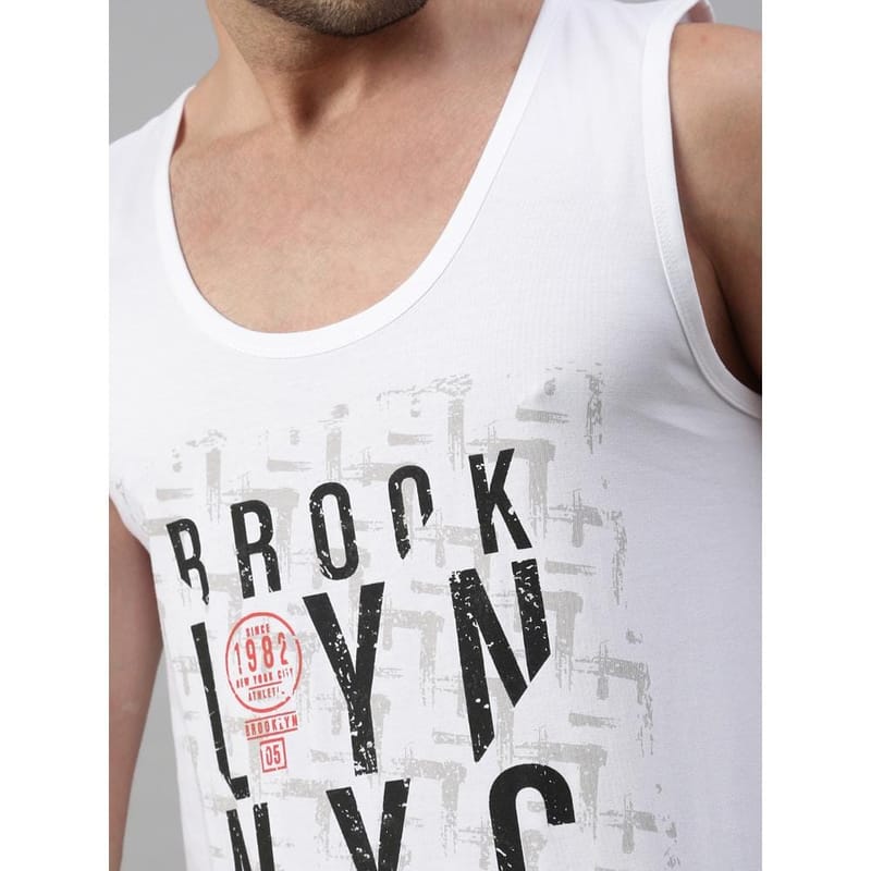 BLACK RADIO Mens Scoop Neck Sleeveless Graphic Printed White T-Shirt