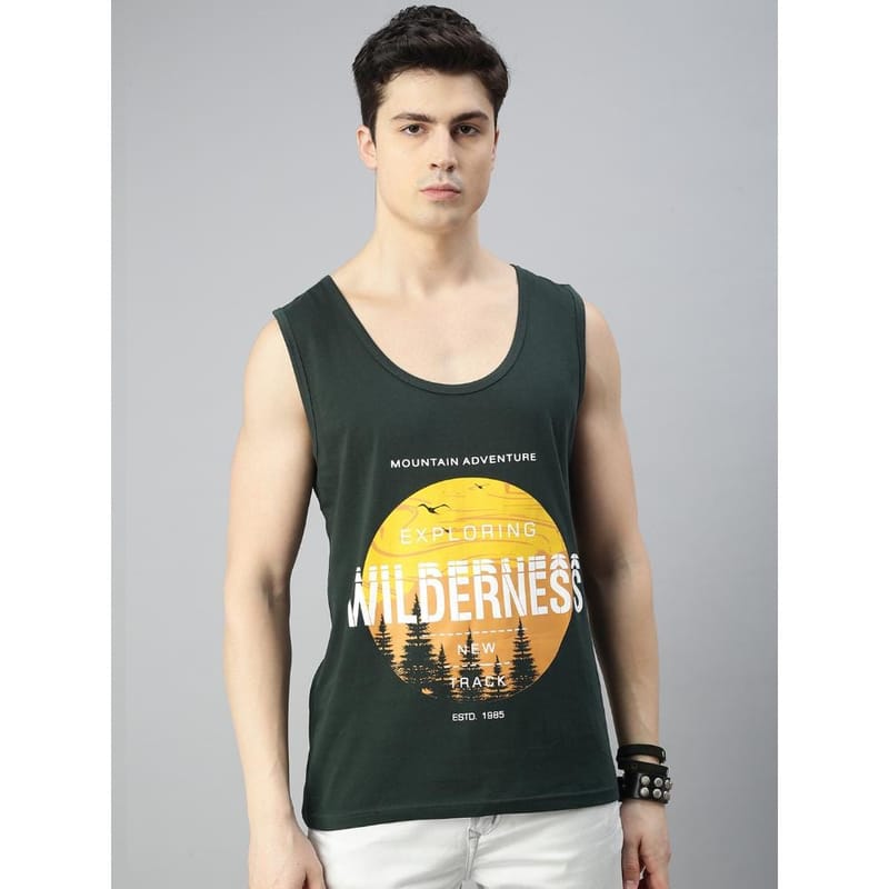 BLACK RADIO Mens Scoop Neck Sleeveless Graphic Printed Steal Green T-Shirt