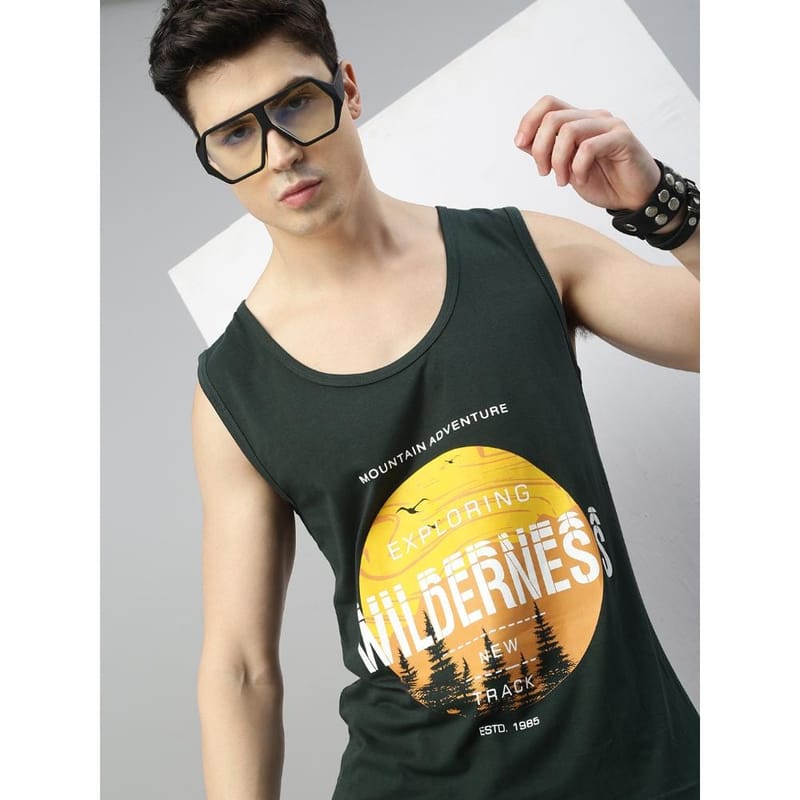 BLACK RADIO Mens Scoop Neck Sleeveless Graphic Printed Steal Green T-Shirt