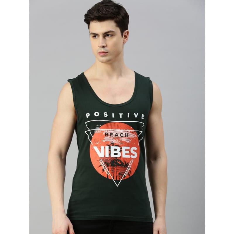 BLACK RADIO Mens Scoop Neck Sleeveless Graphic Printed Steal Green T-Shirt