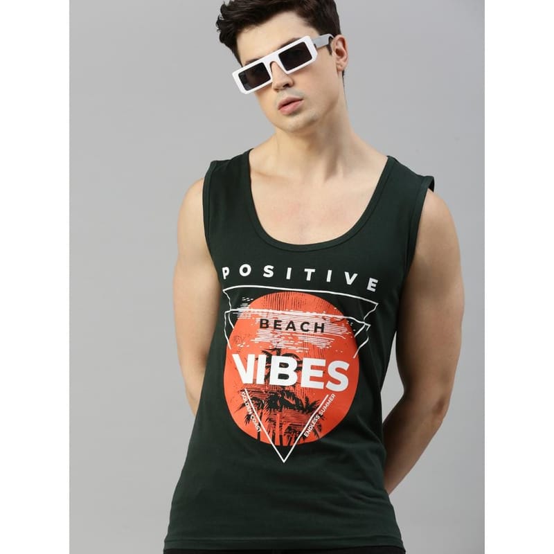 BLACK RADIO Mens Scoop Neck Sleeveless Graphic Printed Steal Green T-Shirt