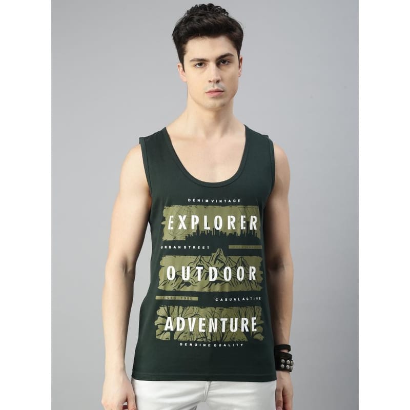 BLACK RADIO Mens Scoop Neck Sleeveless Graphic Printed Steal Green T-Shirt