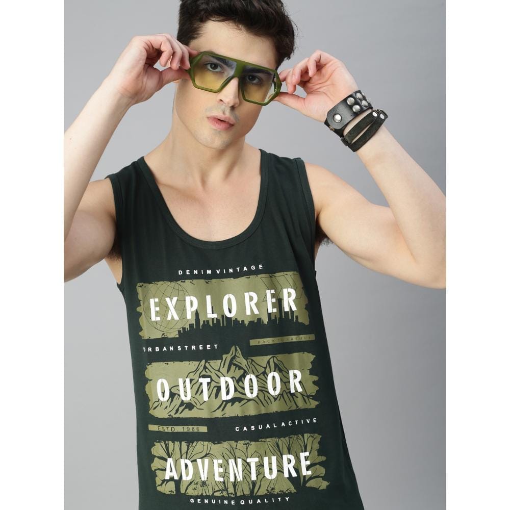 BLACK RADIO Mens Scoop Neck Sleeveless Graphic Printed Steal Green T-Shirt