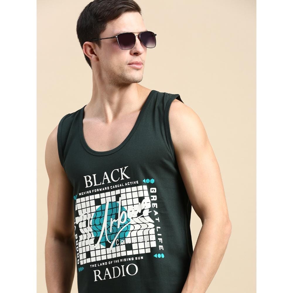 BLACK RADIO Mens Scoop Neck Sleeveless Graphic Printed Steal Green T-Shirt