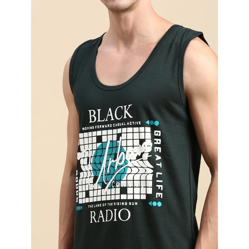 BLACK RADIO Mens Scoop Neck Sleeveless Graphic Printed Steal Green T-Shirt