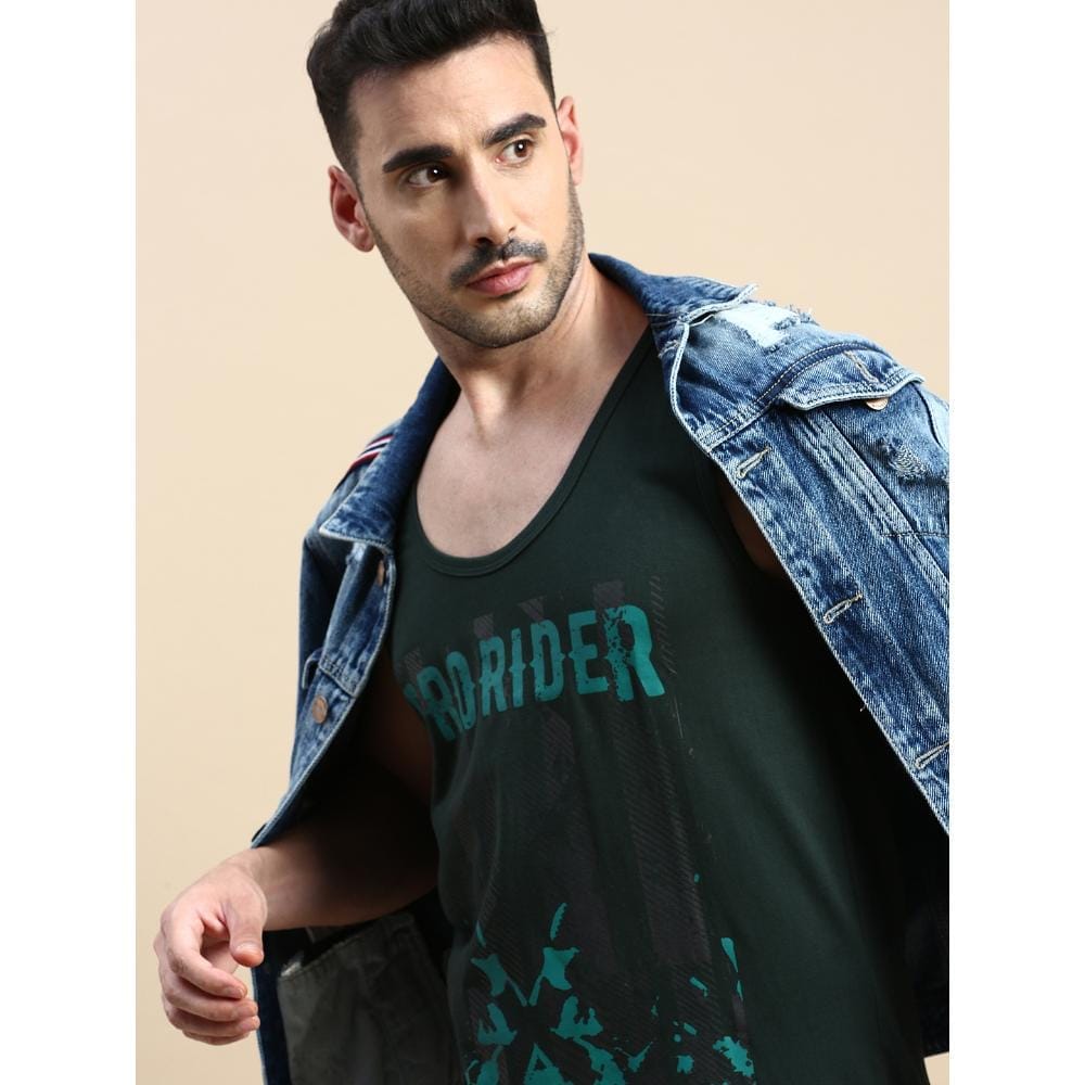 BLACK RADIO Mens Scoop Neck Sleeveless Graphic Printed Steal Green T-Shirt