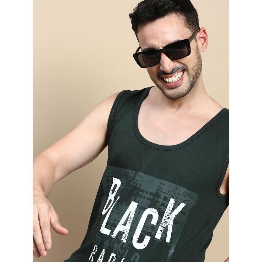 BLACK RADIO Mens Scoop Neck Sleeveless Graphic Printed Steal Green T-Shirt