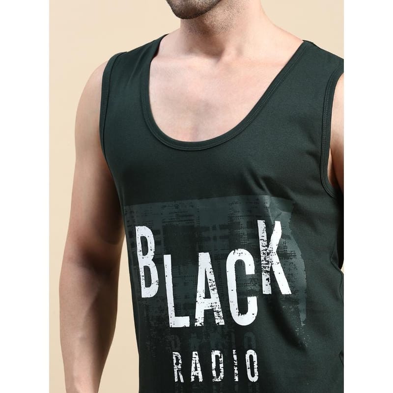 BLACK RADIO Mens Scoop Neck Sleeveless Graphic Printed Steal Green T-Shirt