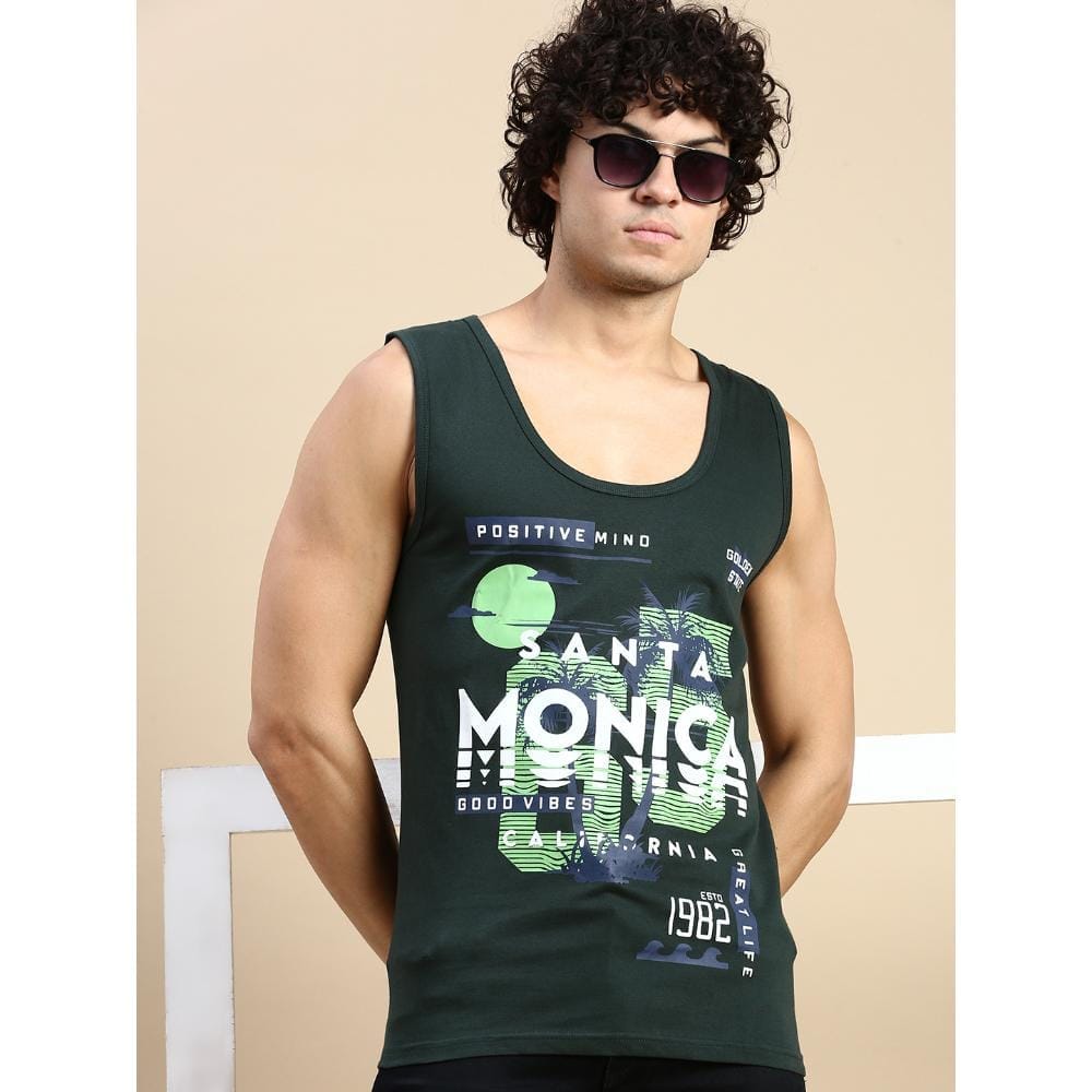 BLACK RADIO Mens Scoop Neck Sleeveless Graphic Printed Steal Green T-Shirt