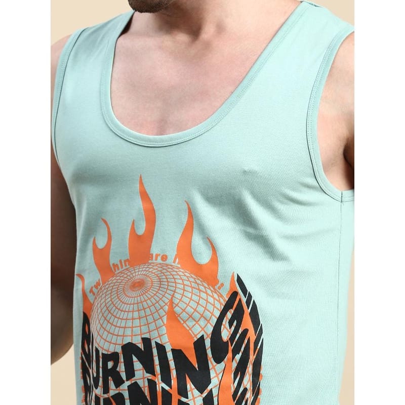 BLACK RADIO Mens Scoop Neck Sleeveless Graphic Printed Reseda Green T-Shirt