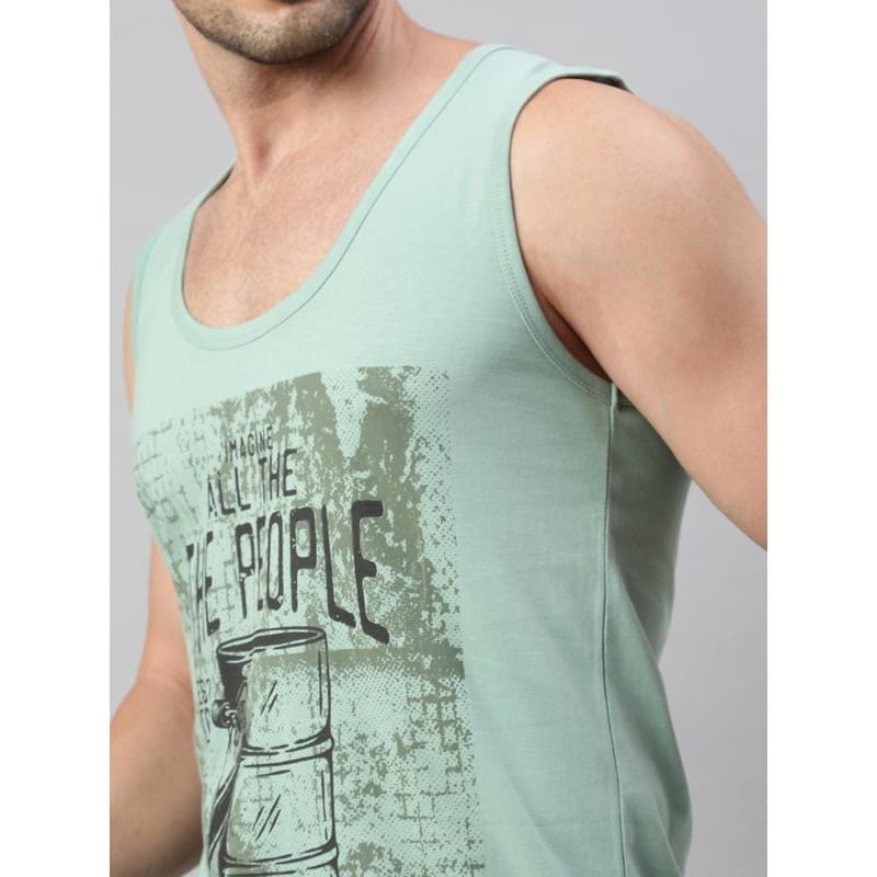 BLACK RADIO Mens Scoop Neck Sleeveless Graphic Printed Reseda Green T-Shirt