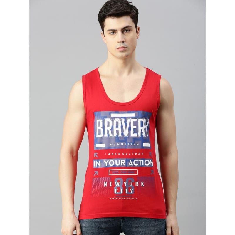 BLACK RADIO Mens Scoop Neck Sleeveless Graphic Printed Red T-Shirt