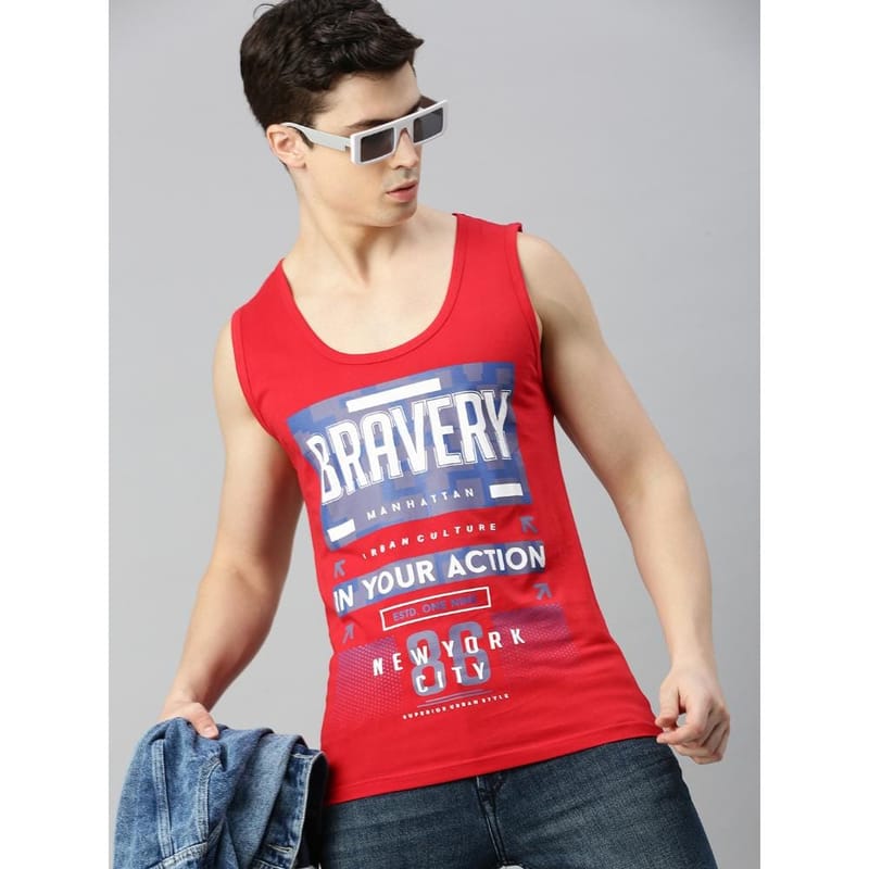 BLACK RADIO Mens Scoop Neck Sleeveless Graphic Printed Red T-Shirt