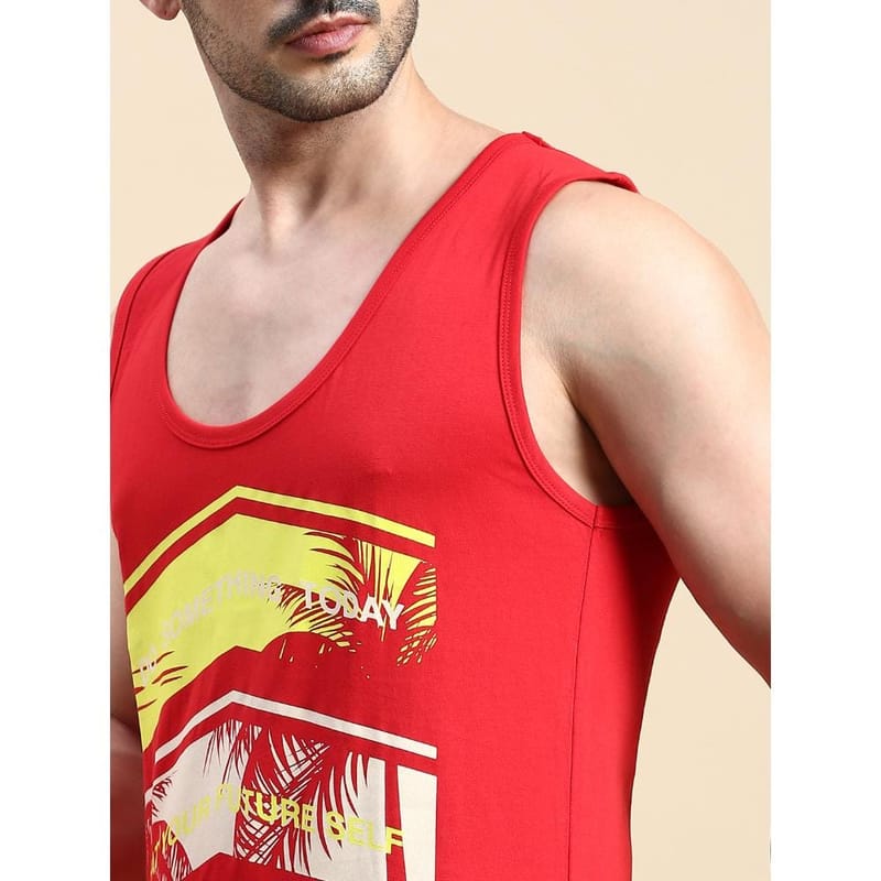 BLACK RADIO Mens Scoop Neck Sleeveless Graphic Printed Red T-Shirt