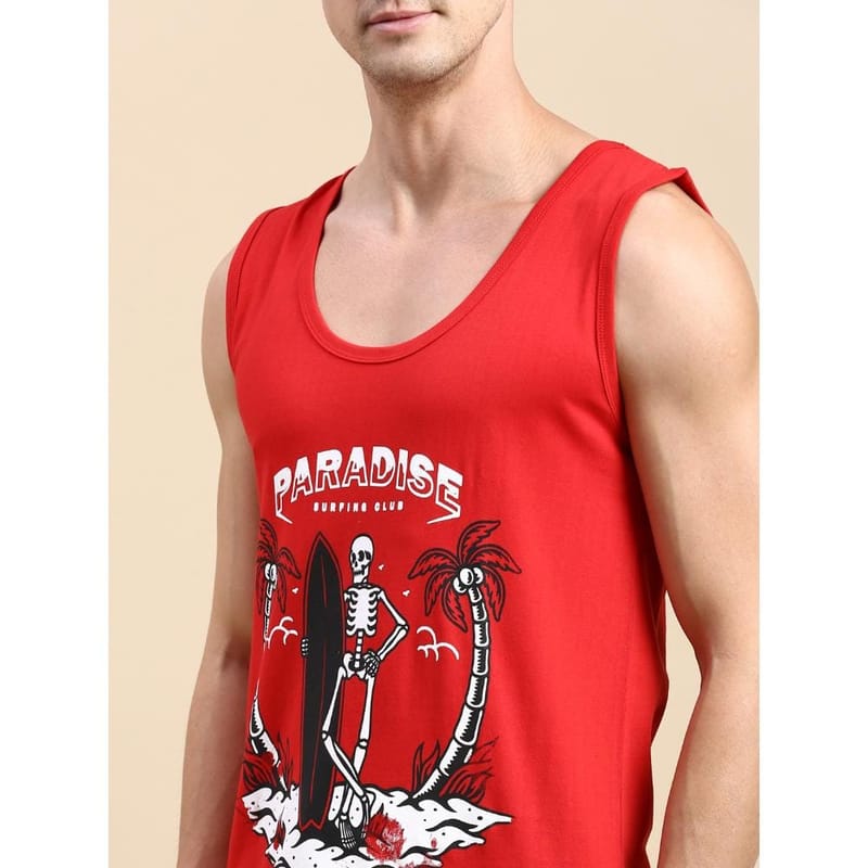 BLACK RADIO Mens Scoop Neck Sleeveless Graphic Printed Red T-Shirt