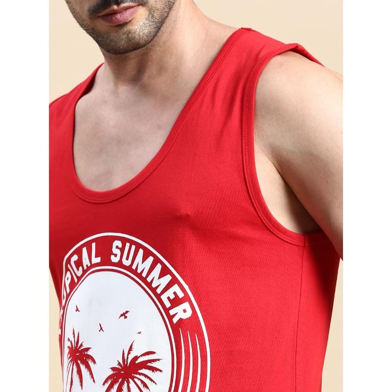 BLACK RADIO Mens Scoop Neck Sleeveless Graphic Printed Red T-Shirt