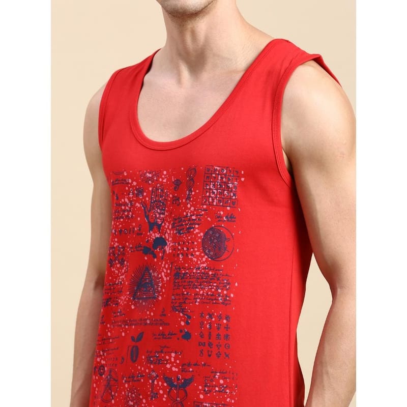 BLACK RADIO Mens Scoop Neck Sleeveless Graphic Printed Red T-Shirt