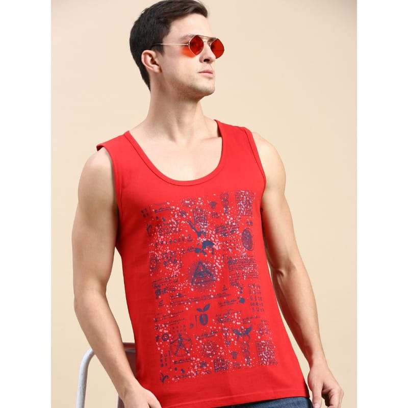 BLACK RADIO Mens Scoop Neck Sleeveless Graphic Printed Red T-Shirt