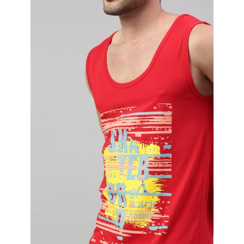 BLACK RADIO Mens Scoop Neck Sleeveless Graphic Printed Red T-Shirt