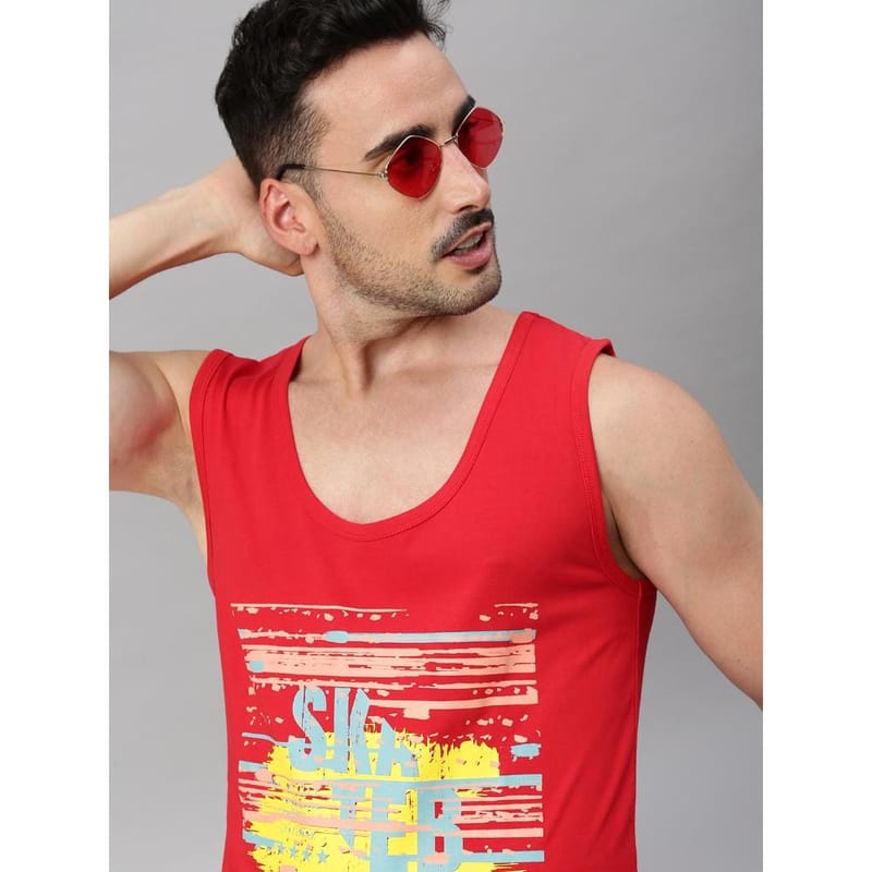 BLACK RADIO Mens Scoop Neck Sleeveless Graphic Printed Red T-Shirt