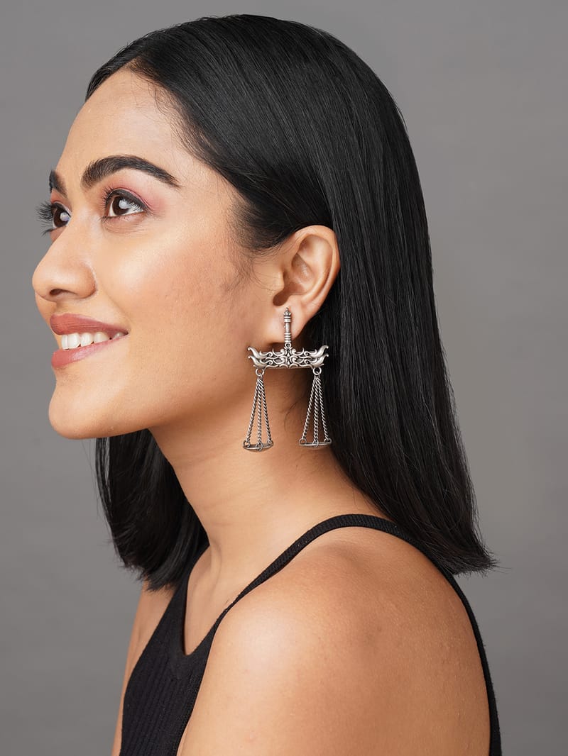 Binni's Wardrobe Silver toned taraju contemporary drop earring