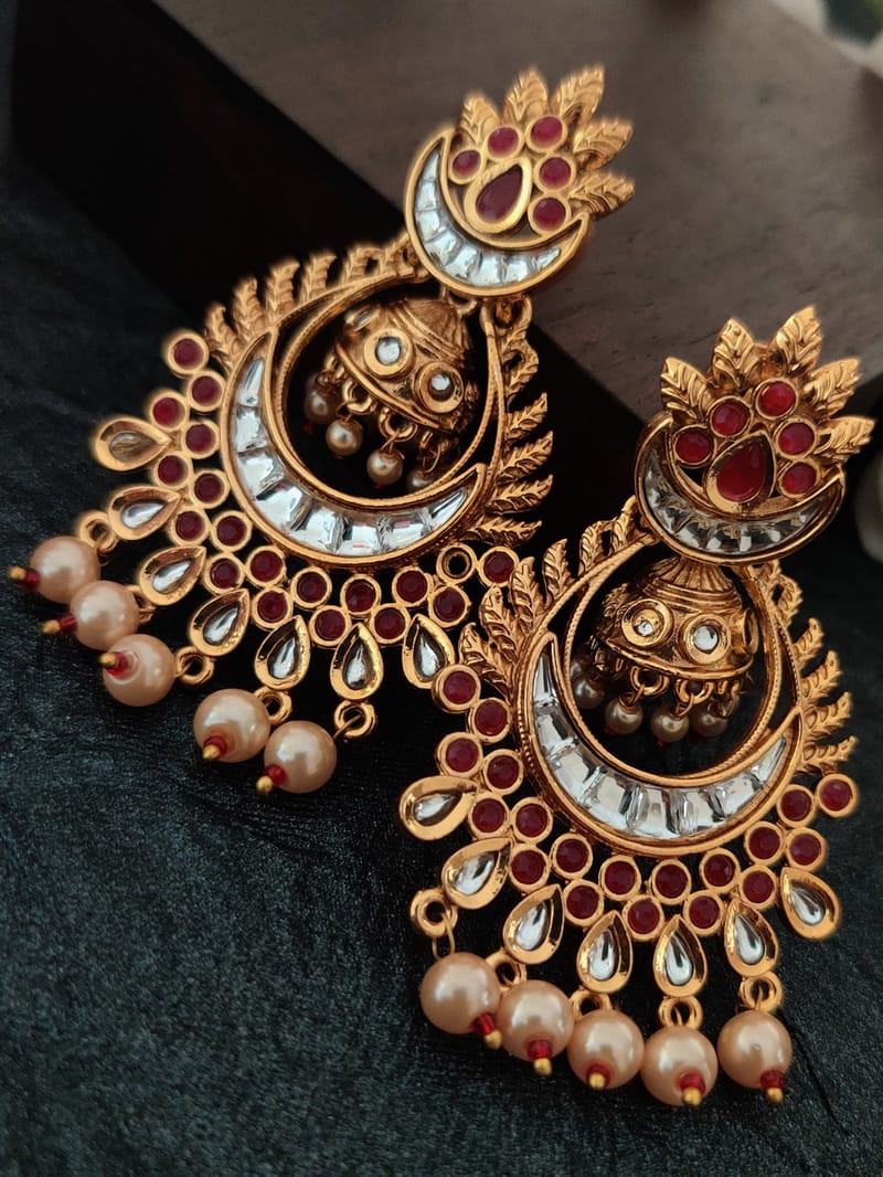 Binni's Wardrobe Women Gold-Toned Gold Plated Contemporary Kundan Dangler Drop Earrings