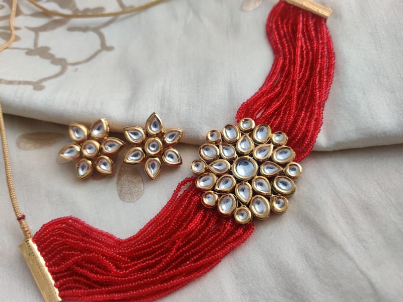 Binni's Wardrobe  gold plated sun flower red necklace set