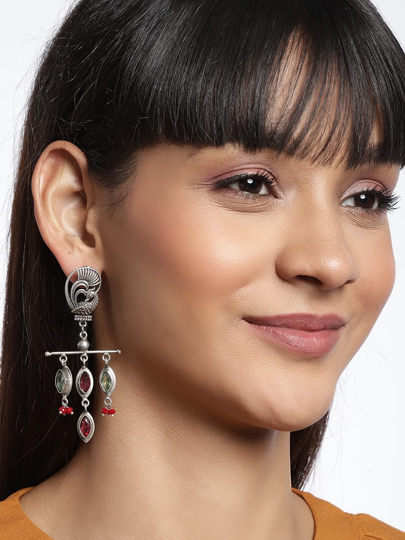 Binni's Wardrobe Silver-Toned Contemporary Drop Earrings