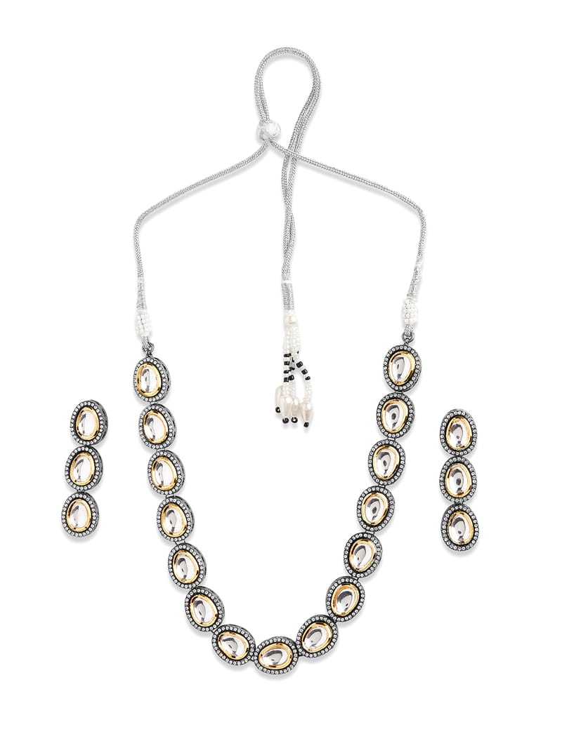 Binni's Wardrobe  gold plated polki dot bordered necklace set