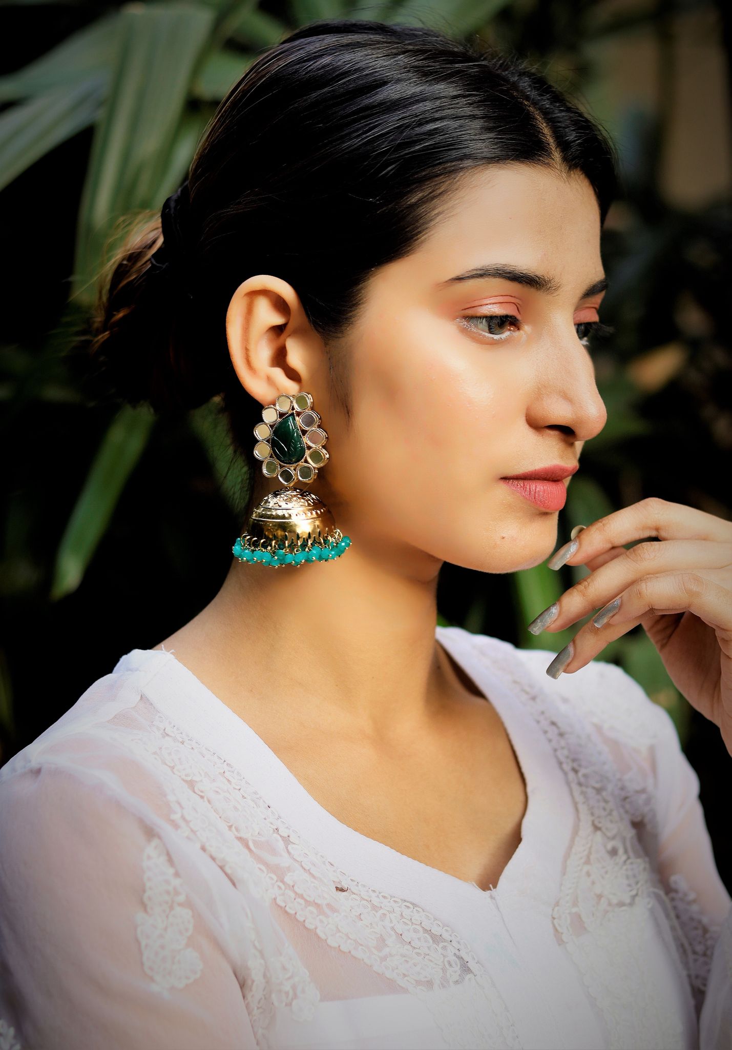 Binni's Wardrobe Gold toned green jhumka earring