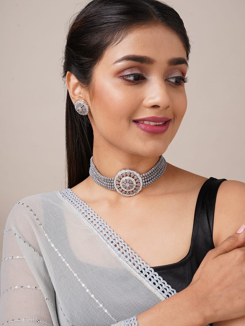 Binni's Wardrobe Dark grey and light grey perals Jewellery Set