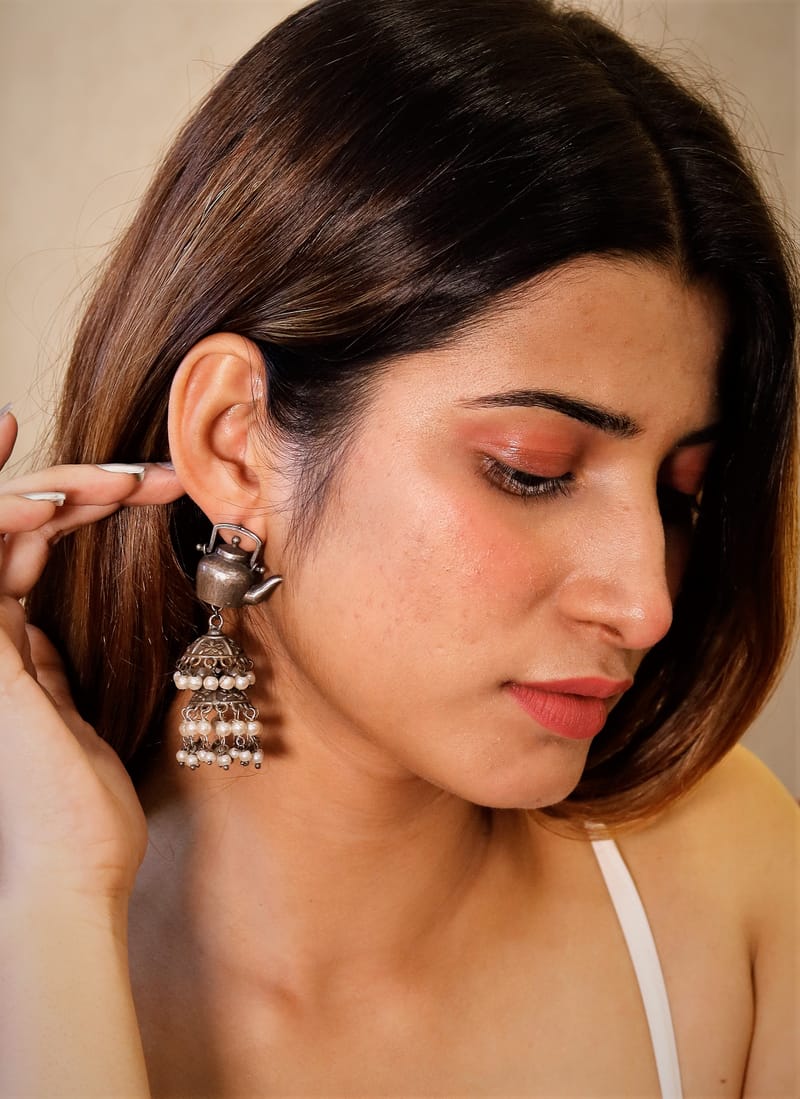 Binni's Wardrobe German silver tea pot earring