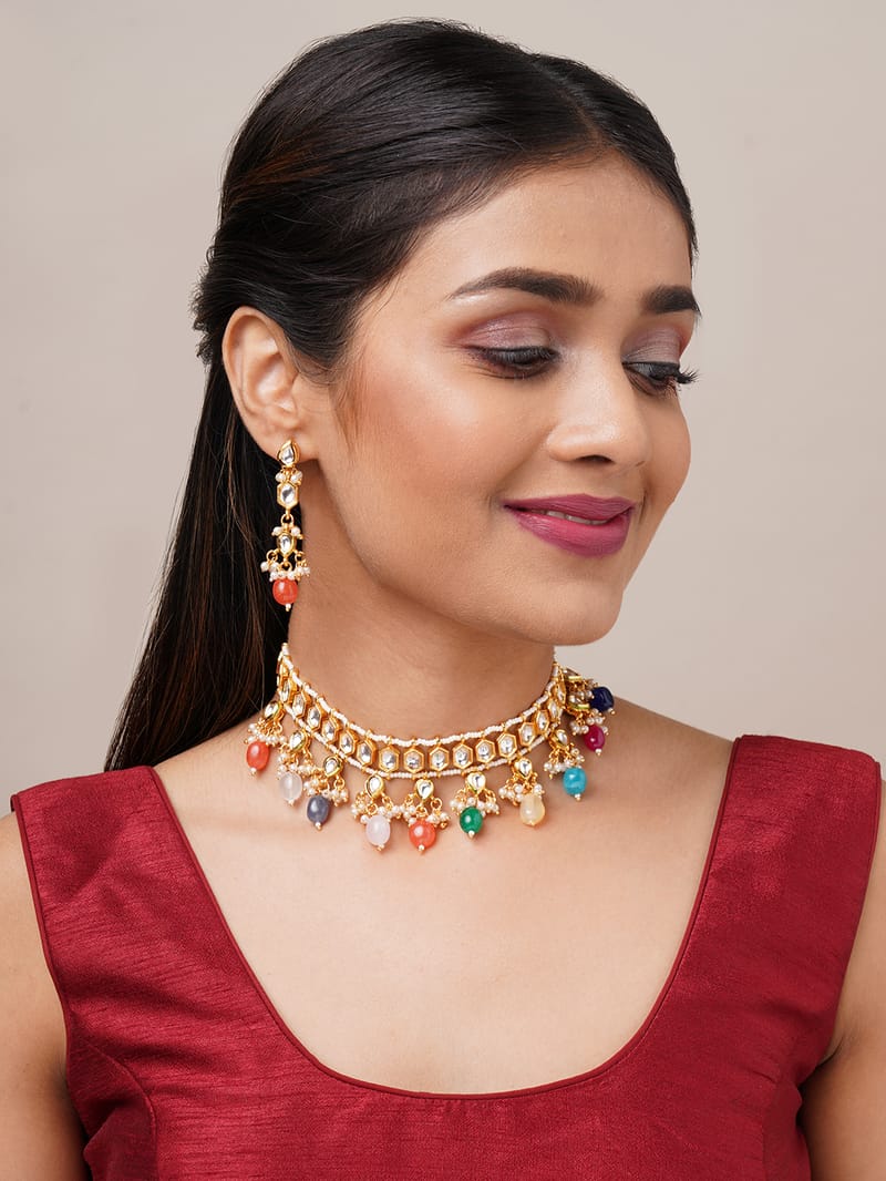 Binni's Wardrobe  gold toned multi colour necklace set