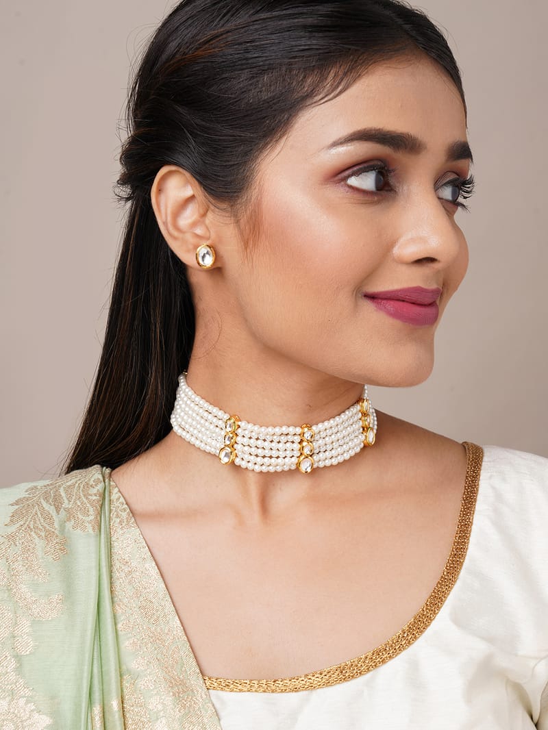 Binni's Wardrobe  gold plated kundan beaded choker Set