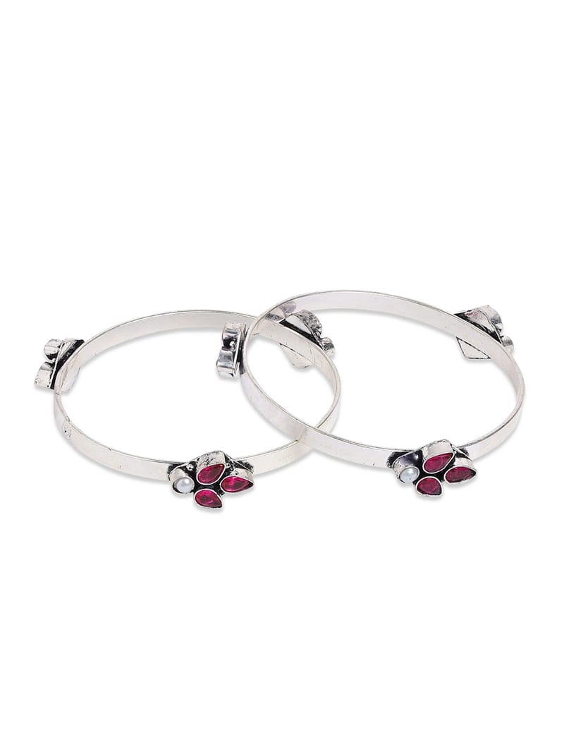 Binni's Wardrobe Set Of 2 Silver-Plated Stone-Studded Bangles