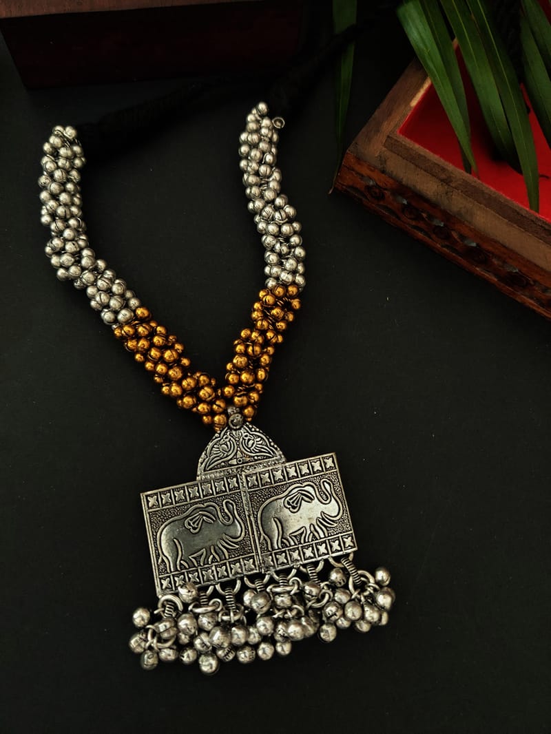 Binni's Wardrobe Women Silver-toned Silver Plated Antique Ghunghuru Necklace