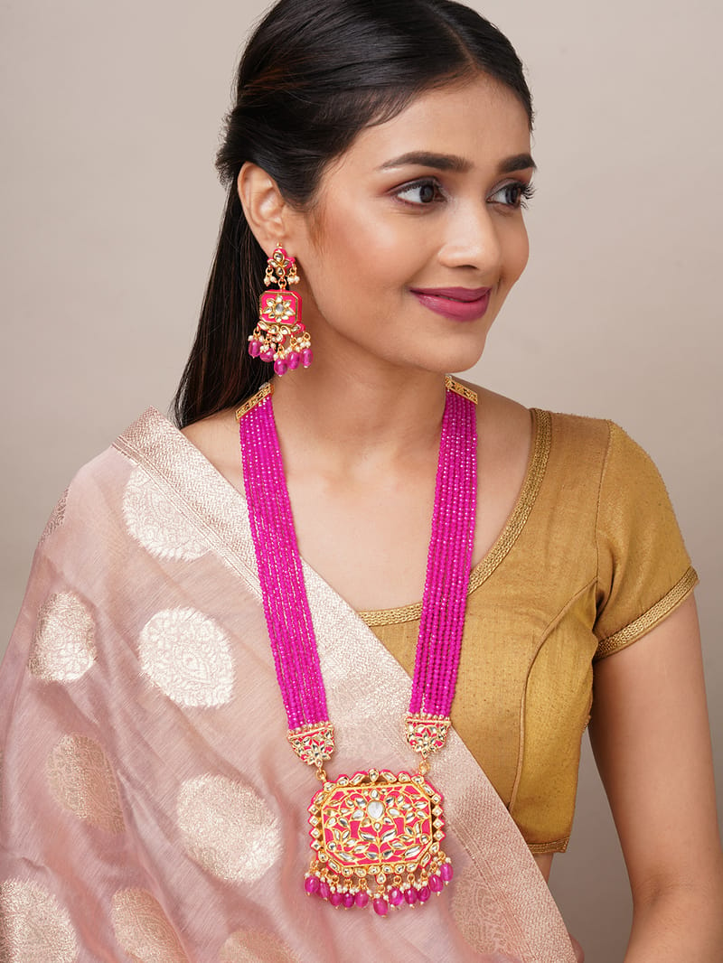 Binni's Wardrobe  Pink beaded long necklace