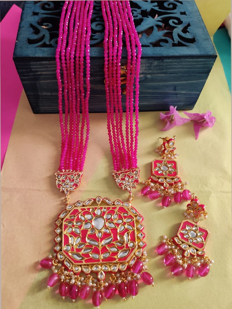 Binni's Wardrobe  Pink beaded long necklace