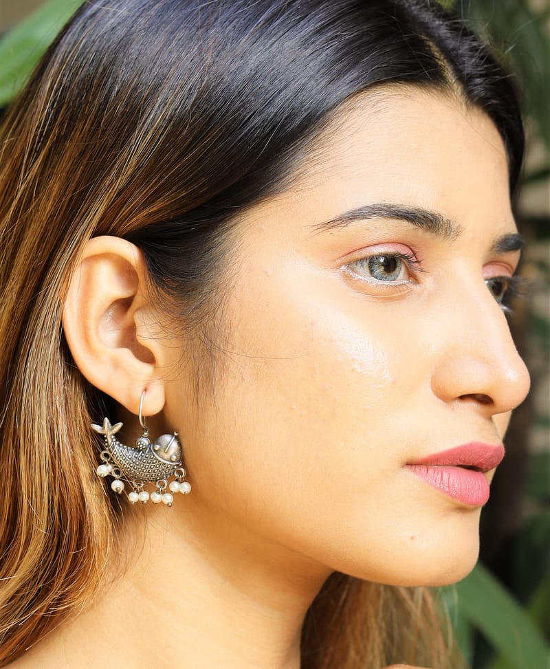 Binni's Wardrobe Silver Toned Oxidised Contemporary Drop Earrings