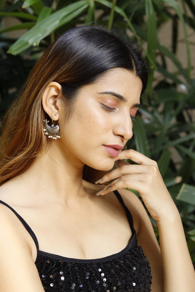 Binni's Wardrobe Silver Toned Oxidised Contemporary Drop Earrings