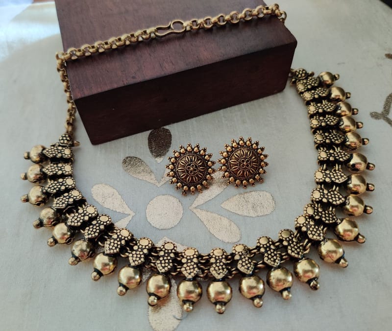 Binni's Wardrobe Set of Gold-Toned German Silver Necklace  Earrings