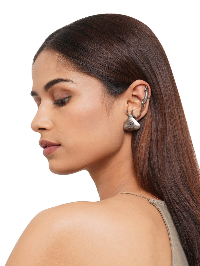 Binni's Wardrobe Contemporary Silver-Plated Ear Cuff Earrings