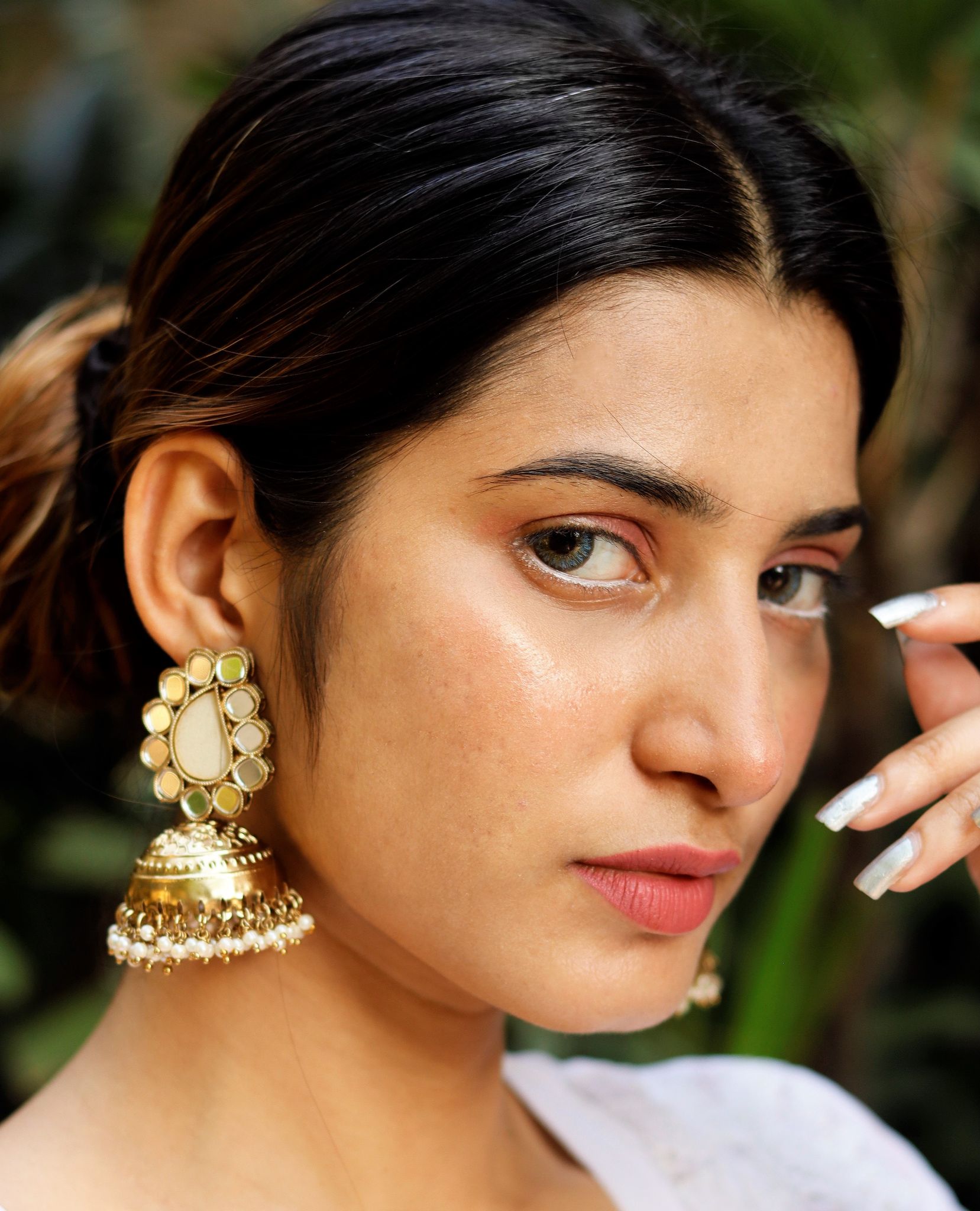 Binni's Wardrobe Gold tone white jhumka earring