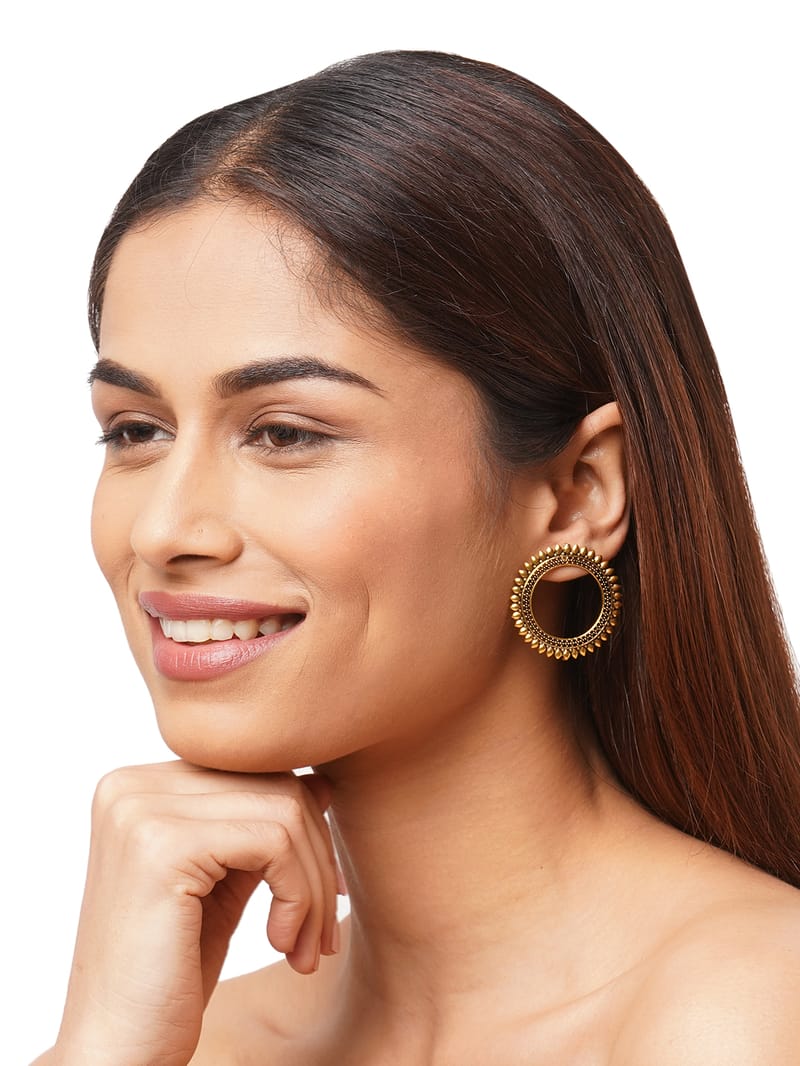 Binni's Wardrobe Women Gold-Toned German Silver Contemporary Open circle Studs Earrings